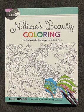 SpiceBox Nature's Beauty Colouring Book 50 Pages & 5 Markers UNUSED